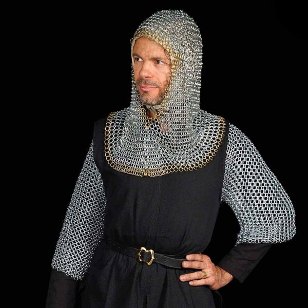 Medieval Knight Chainmail Coif with Brass Edges - Large Online Sale