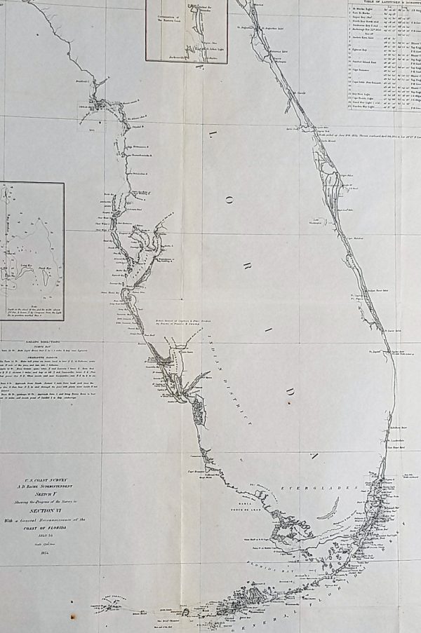 1854 A D Bache Large Rare Antique Map of Florida - US Coast Survey For Cheap