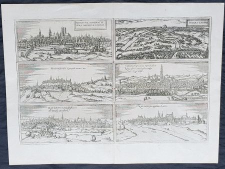 1574 Braun & Hogenberg Antique Map Munchen, Ingolstadt, . Freising, Nordligen, Regensburg, Straubing, Germany Discount