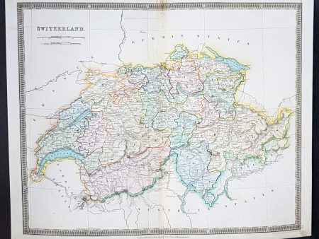 1834 Henry Teesdale Large Antique Map Switzerland divided in Cantons - Beautiful For Cheap