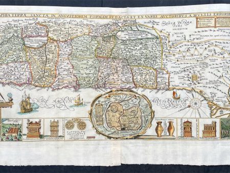 1632 Jacobus Tirinus Large Antique Map of The Holy Land, Palestine, XII Tribes Online Sale