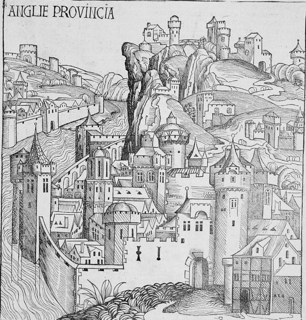 1493 Schedel Antique Pictorial View of England - London - Anglie Provincia For Sale