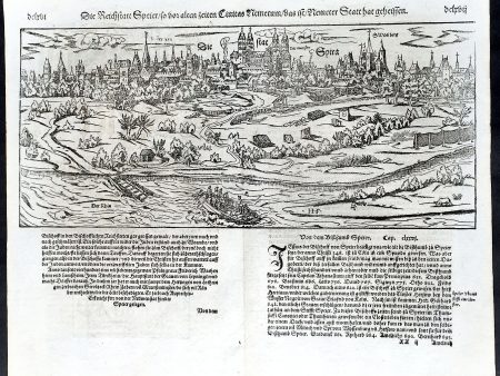 1574 Munster Large Antique Print View of Speyer Rhineland-Palatinate, Germany Sale