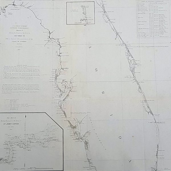 1856 A D Bache Large Rare Antique Map of Florida - US Coast Survey Online Sale