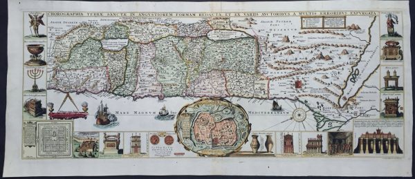 1632 Jacobus Tirinus Large Antique Map of The Holy Land, Palestine, XII Tribes on Sale