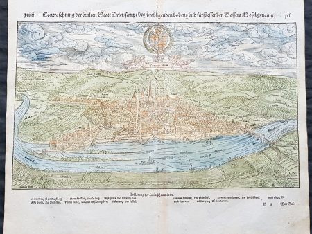 1574 Sebastian Munster Antique Map - City View of Trier, Rhineland-Palatinate, Germany Discount