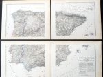 1854 Handtke & Flemming Huge 4 Sheet Antique Map of Spain, Portugal, Balearic Is For Sale