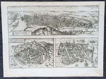 1574 Braun & Hogenberg Antique Map City Views of Rouen, Nimes & Bordeaux France Supply