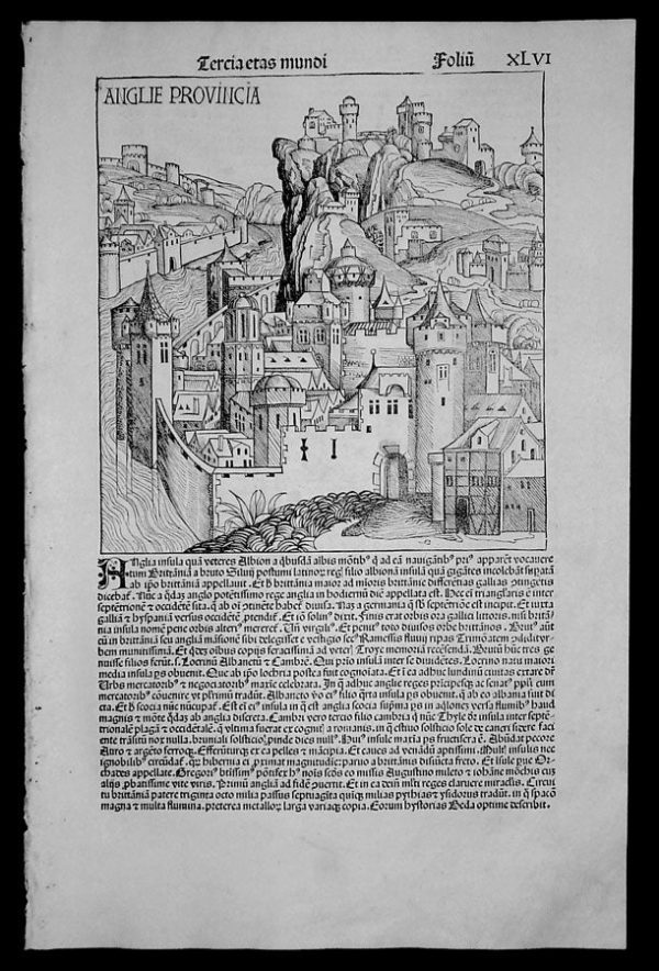 1493 Schedel Antique Pictorial View of England - London - Anglie Provincia For Sale