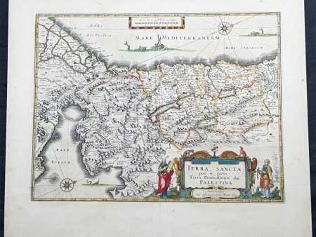 1629 Willem Blaeu Antique Map of the Holy Land Palestine Jerusalem Twleve Tribes Online Sale