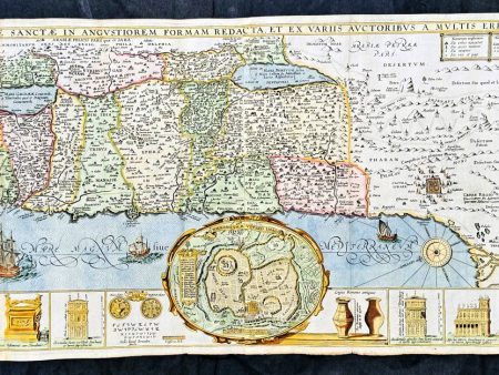 1632 Jacob Tirinus Large Early Antique 1st Edition Map of The Holy Land, Palestine, Israel Cheap