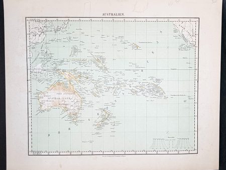 1854 Handtke & Flemming Antique Map of Australia, New Zealand, Pacific For Cheap