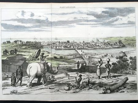 1732 Baldaeus Antique Print a View of Machilipatnam Andhra Pradesh, India Hot on Sale