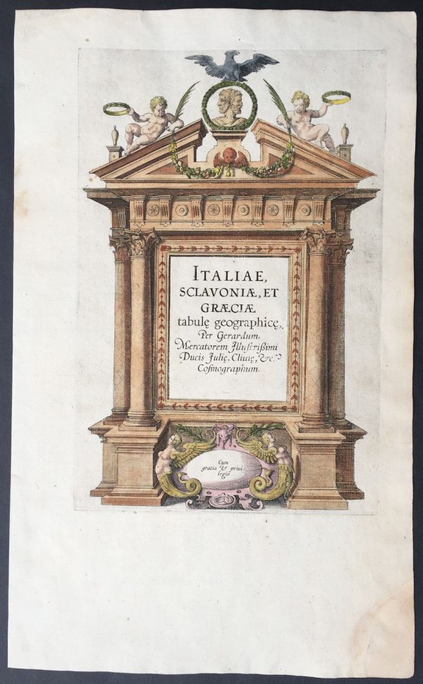 1589 Mercator Antique Atlas Title Page from Italy, Yugoslavia & Greece For Sale