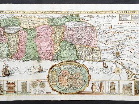 1650 Tirinus Large Antique Map of The Holy Land, Palestine, Israel For Sale