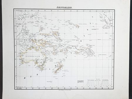 1854 Handtke & Flemming Antique Map of Australia, New Zealand, Pacific Discount