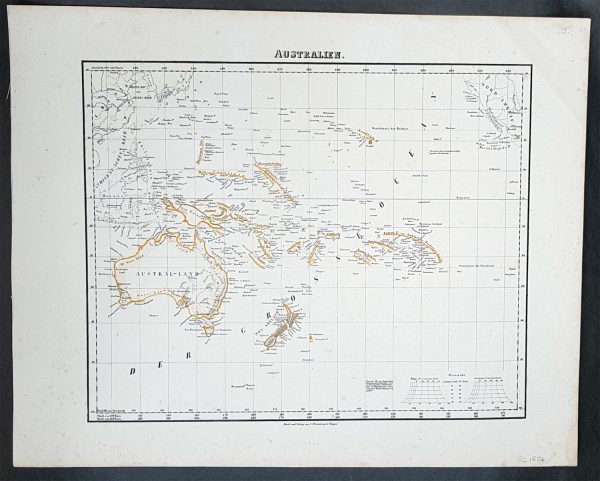 1854 Handtke & Flemming Antique Map of Australia, New Zealand, Pacific Discount