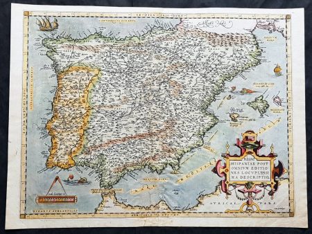 1574 Abraham Ortelius Antique Map of Spain & Portugal - Regni Hispaniae Discount