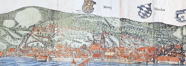 1574 Sebastian Munster Large Antique Birds Eye City View of Heidelberg, Germany Fashion