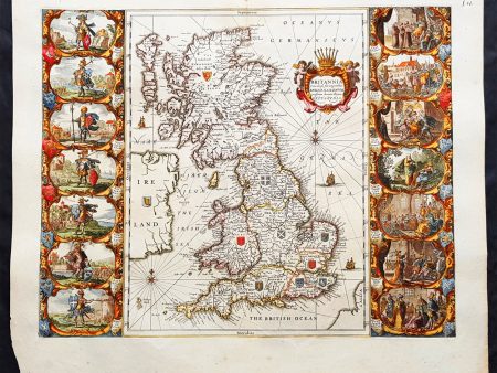 1646 Jan Jansson Antique Heptarchy Map of Great Britain & Ireland - Christianity in England For Cheap