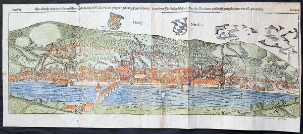 1574 Sebastian Munster Large Antique Birds Eye City View of Heidelberg, Germany Fashion