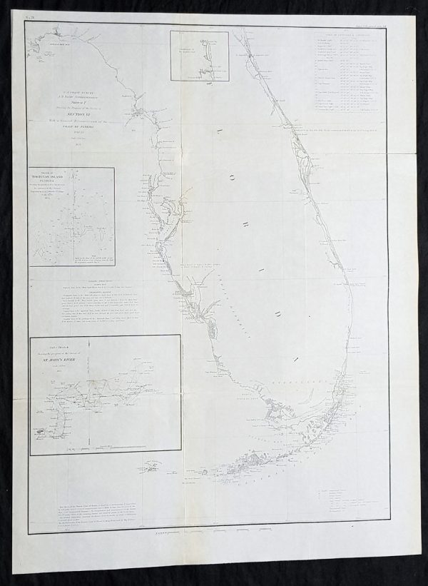 1855 A D Bache Large Rare Antique Map of Florida - US Coast Survey For Discount