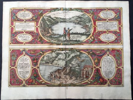 1572 Braun & Hogenberg Antique Print View Lake Agnano Cave of Dogs Naples, Italy Fashion