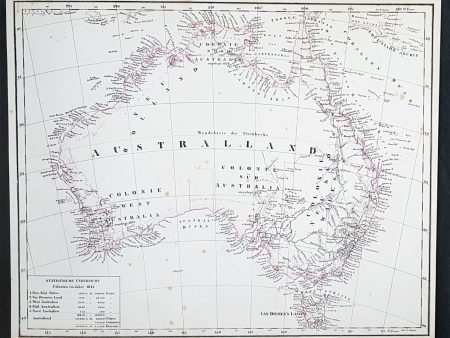 1845 Handtke & Flemming Large Antique Map of Australia - Population of 213,500 Discount