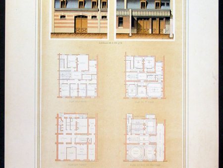 1888 Paul Planat Lithograph Antique Hotel Architectural Print, France Cheap