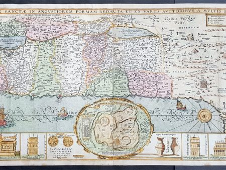 1630 Jacob Tirinus Large Early Antique 1st Edition Map of The Holy Land, Palestine, Israel Fashion