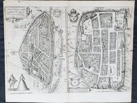 1574 Braun & Hogenberg Antique Birds Eye Views Chartres & Chateaudu Loire France Online Sale