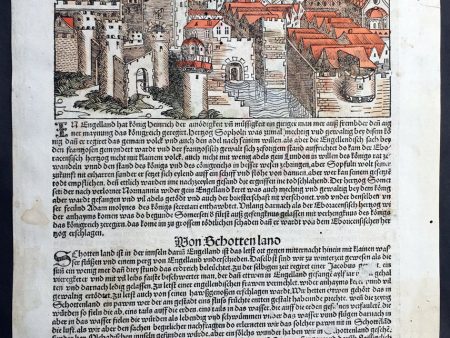 1493 Hartmann Schedel Antique Incunable Folio Leaf of Views of England & Spain For Sale